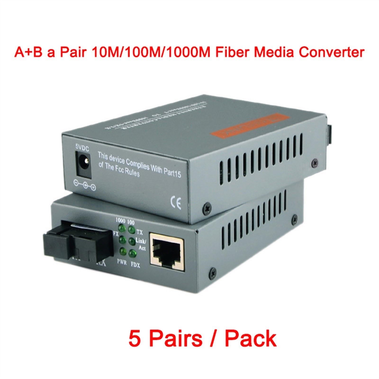 Convertisseur De Média Fiber 10/100/1000M 3/25/120KM, Commutateur Ethernet Gigabit RJ45, Convertisseur De Média Fiber Optique (Size : 5 Pairs Pack)