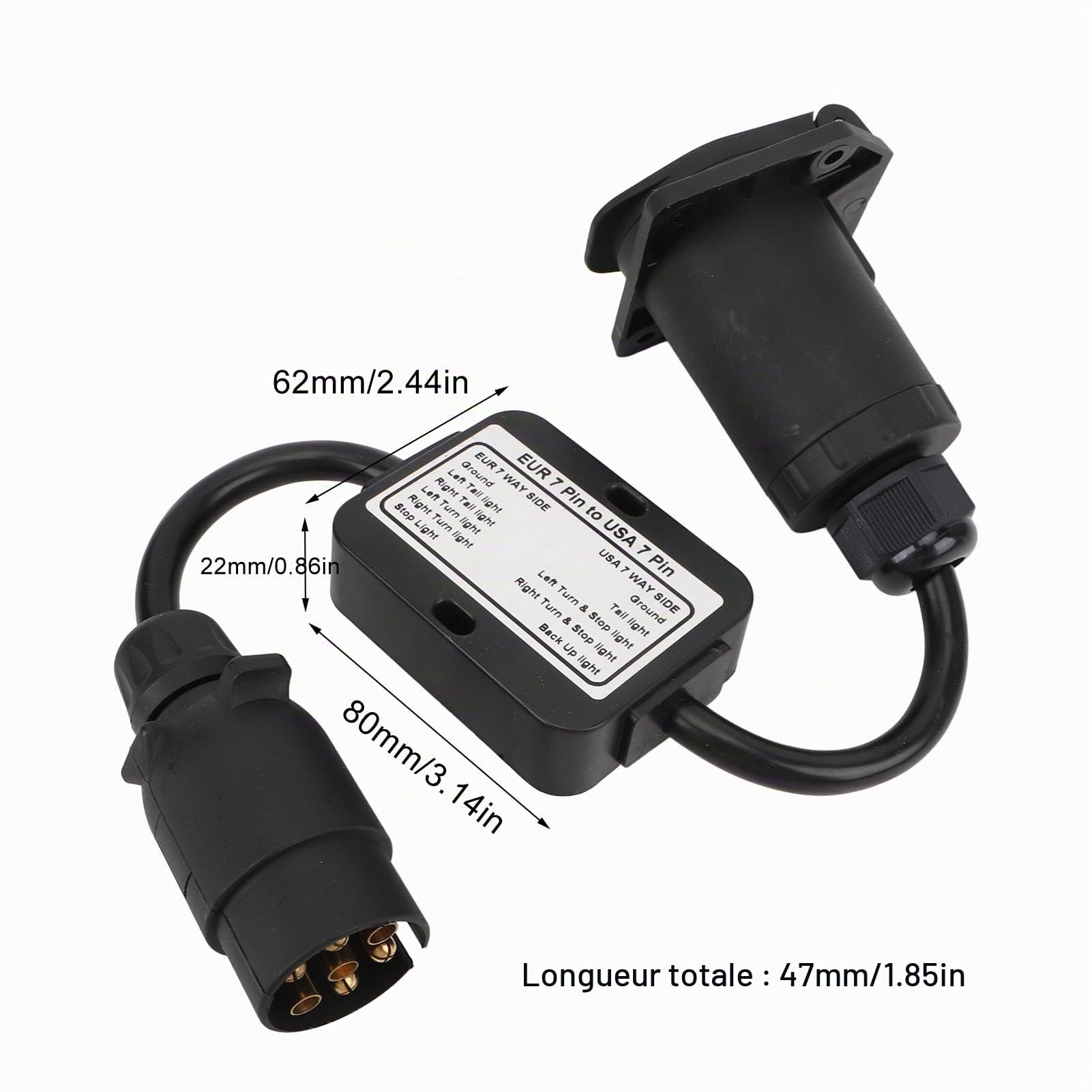 Adaptateur de Prise de Remorque, Adaptateur de Connecteur de Prise EU 7 Broches vers US 7 Broches, avec Convertisseur de Système 3 à 2 Convertisseur de Lumière de Remorque Plug And Play pour Caravane
