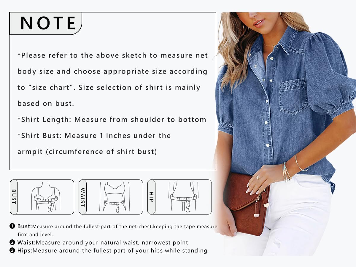 CHARTOU Women's Casual Washed Distressed Puff Sleeve Denim Snap Button Shirt Jean Jacket Coat - Image 7