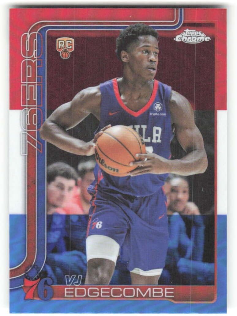 2025-26 Topps Chrome Red White Blue #253 VJ Edgecombe RC Rookie Philadelphia 76ers NBA Basketball Trading Card