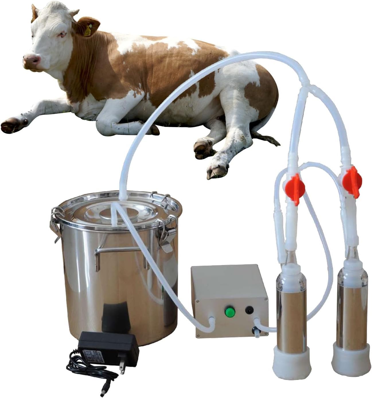 Elektryczna Dojarka z Automatycznym Stopem i Wiadrem 304 - Przenośny Kompletny Zestaw do Dojenia Krów, Kóz i Owiec dla Gospodarstwa Domowego (Wybór Pojemności),Cow-5L