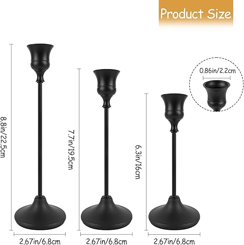 Miniatura 3 de Juego de 3 Portavelas Negros, Portavelas de Metal para Velas Cónicas, Candelabro Decorativo Clásico para Navidad, Bodas, Fiestas, Mesas de Cena