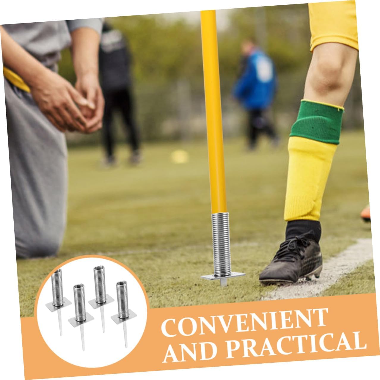 OUNONA 4pcs Soccer Agility Equipment Spring-Loaded Ground Stakes for Soccer Flag Poles, Football Training Accessory Corner Flag Holders for Outdoor Field Marking