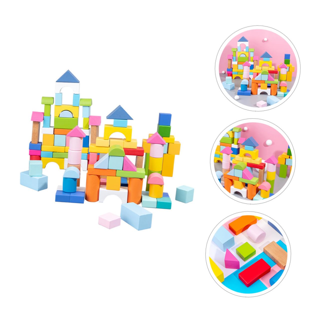 HANABASS Bloques de Madera Geométricos Juguetes Educativos para Niños 100 Piezas y Textura Suave Pulido Manual Doble para Promover Habilidades de Pensamiento Jugando