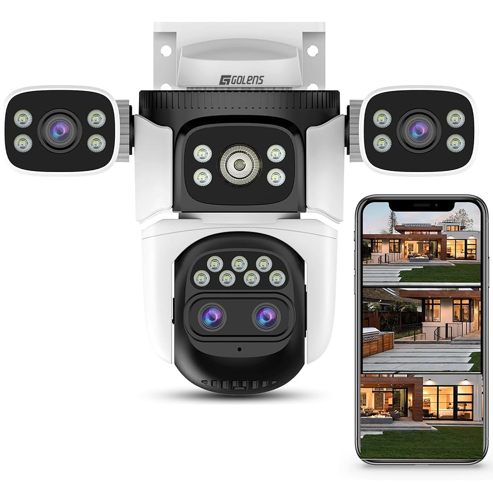 Golens WC22K 4-Lens Security Camera | 360° Panoramic View & Long-Range Zoom | Wi-Fi | Full-Color Night Vision & AI Tracking | IP66 Waterproof | Two-Way Audio | Human Detection |10X Hybrid Zoom