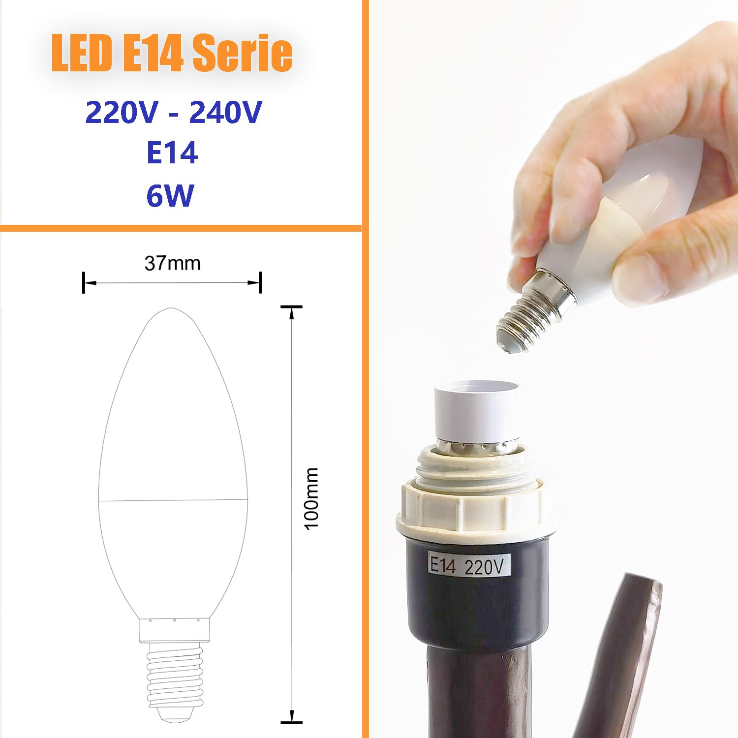 ULIGHT Lampadina LED E14 Oliva, 6W Equivalente a Incandescente da 50W, Luce Bianca Fredda 6000K, 550 Lumen, 220V-240V Non Dimmerabile, Fascio Luce 210°, Confezione da 10 Pezzi
