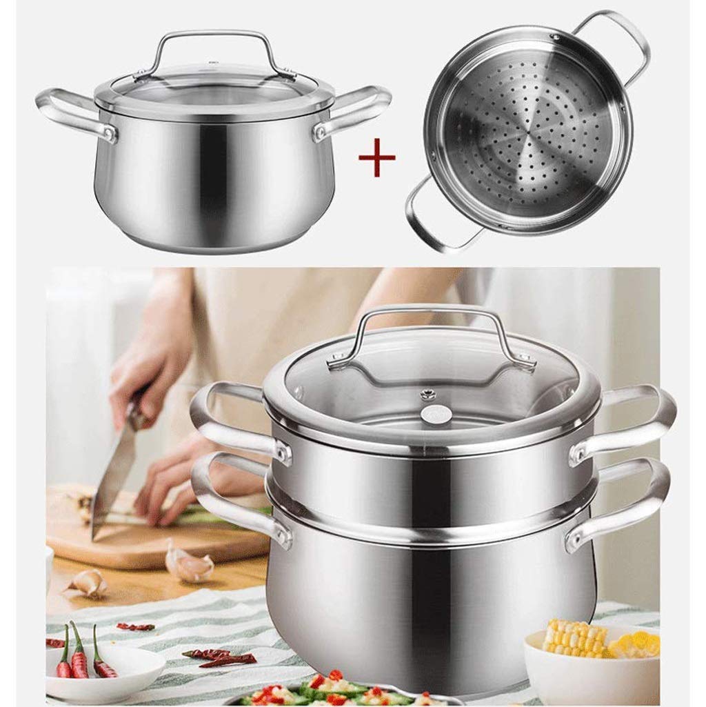Vaporera Gruesa de Gran Capacidad, Olla for cocinar Sopa, 2 Personas, vaporera pequeña Gruesa, Acero Inoxidable 304, 1, Dos, más, 3, vaporera de Tres Capas (Size : 22cm)