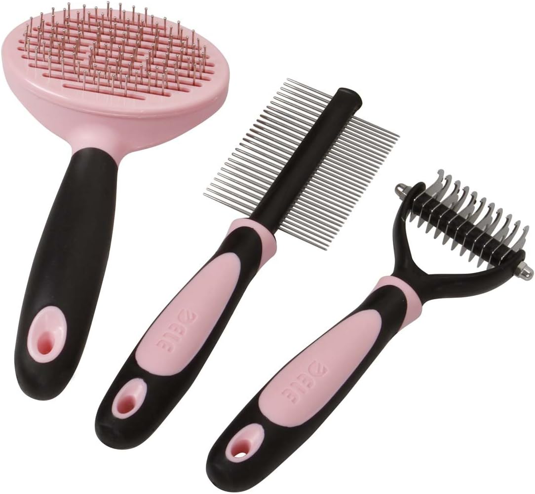 Bundle Monster 3 pc Dog Cat Hair Deshedding Brush Comb Fur Care Grooming Tool Kit