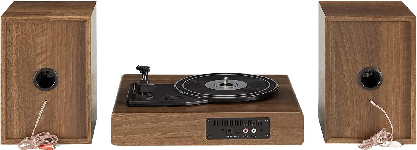 Crosley CR7019A-WA Alto 3-Speed Turntable Shelf System with Bluetooth, FM Radio, and Matching Stereo Speakers, Walnut