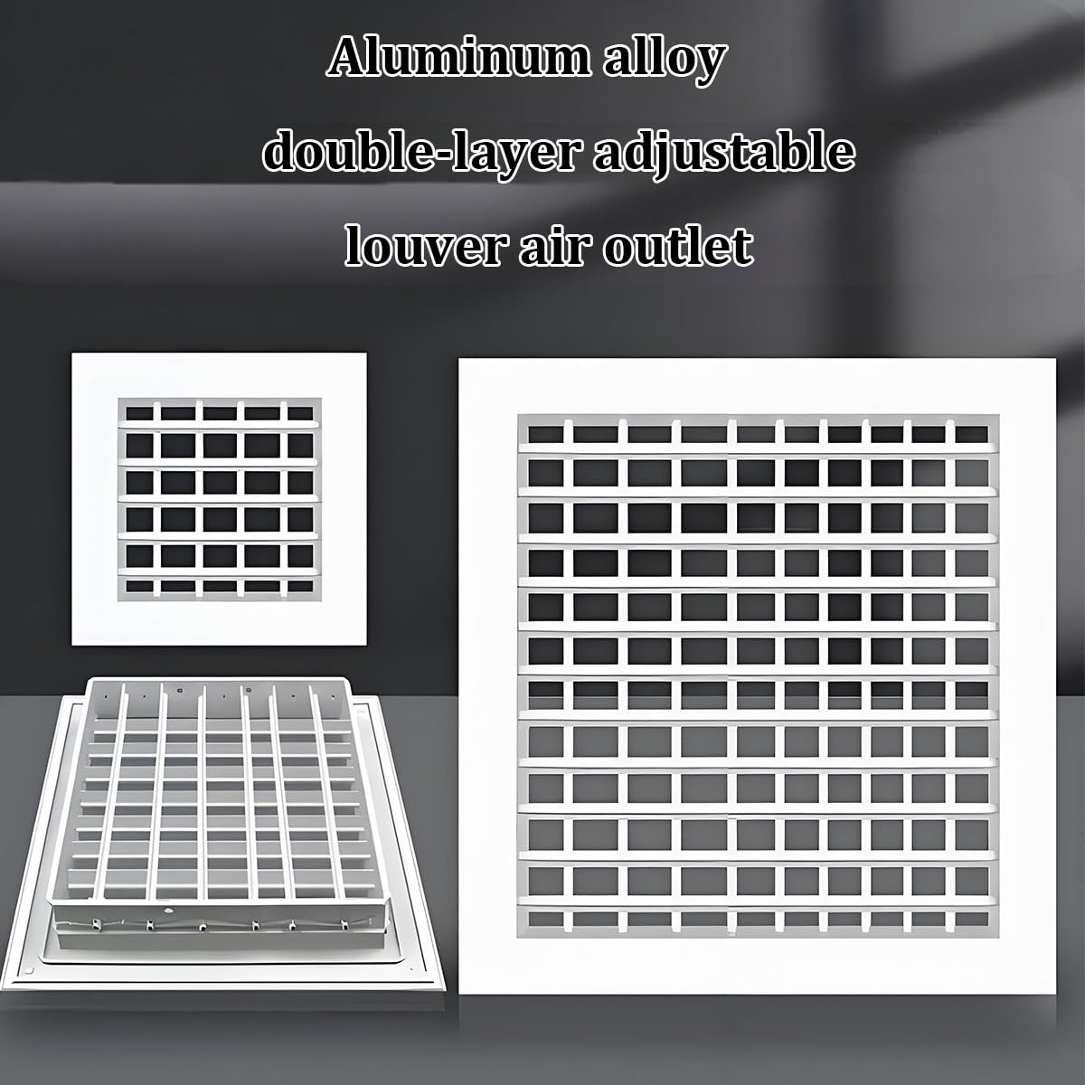 Wentylacja ścienna żaluzjowa, dwuwarstwowe szczeliny wentylacyjne, stop aluminium, wodoodporna, zintegrowana moskitiera, do łazienek i kuchni (400 x 400 cm) (350 mm x 350 mm)