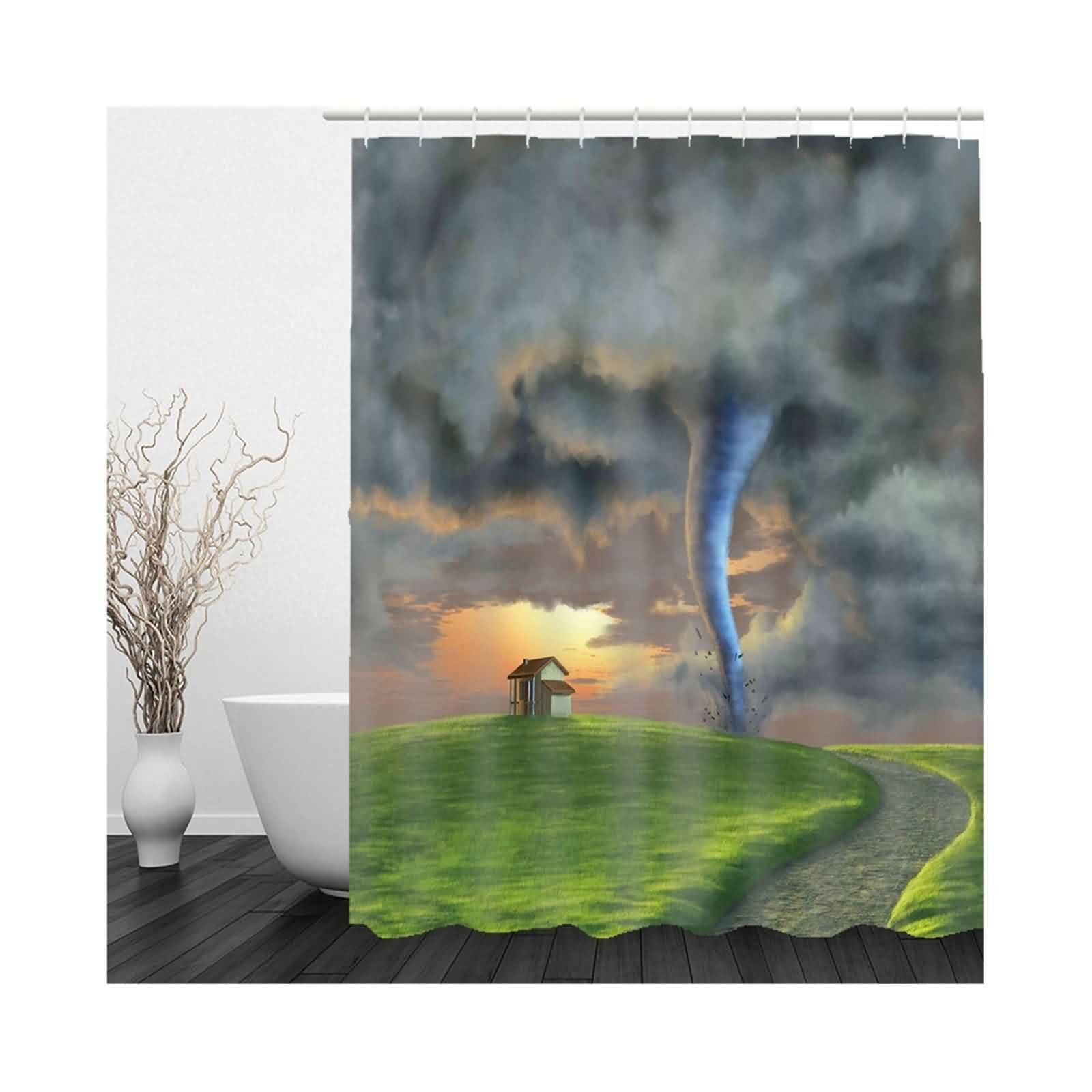 Rideau de douche anti-moisissure lavable motif tornade bleu