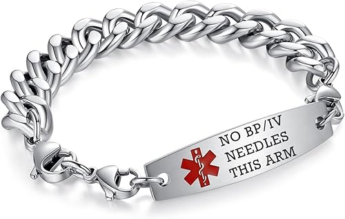 Miniatura 67 de Brazaletes de alerta médica ajustables de 7.5" a 9" para mujer/hombre, de acero inoxidable, intercambiables