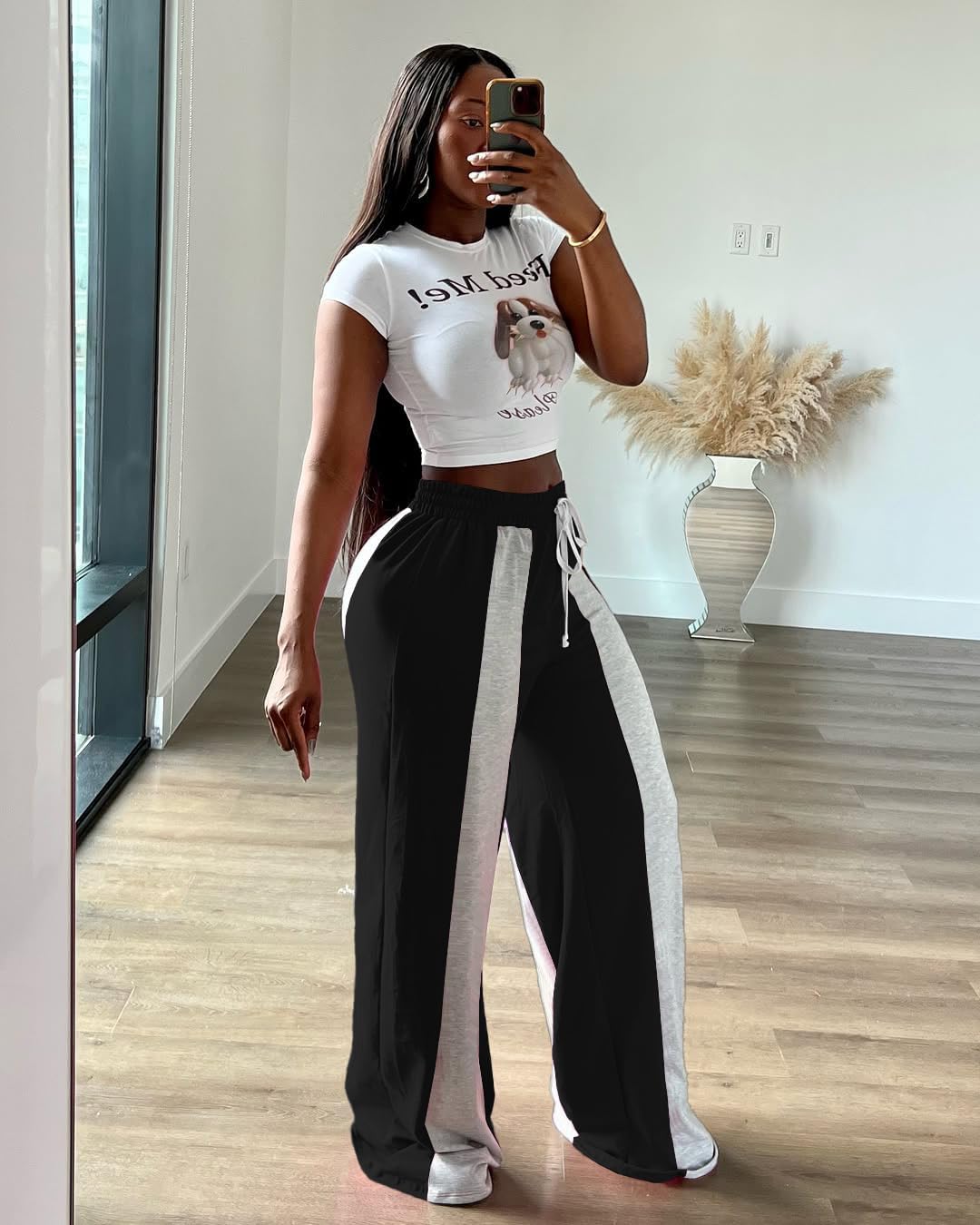 HBQ Womens Wide Leg Sweatpants High Waisted Drawstring Sweatpant Baggy Pants Athletic Joggers - Image 4