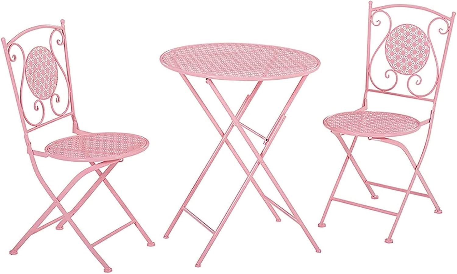 Folding Table Chair Set (3PCS) Outdoor Foldable Round Coffee Tables, Simple Home Balcony/Terrace/Garden Portable Iron Small Table(C)