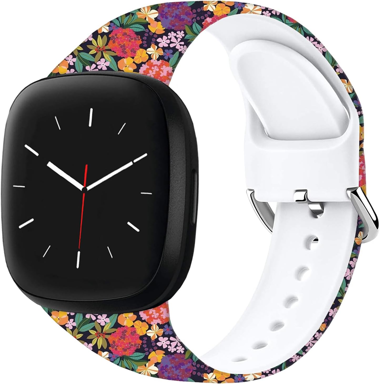 Pattern Printed cartoon Watch Bands Compatible with Fitbit Versa 4/ Versa 3/Sense 2/Sense Soft Silicone Sport Strap Wristband for Men Women (Purple and Red Flowers) image 2
