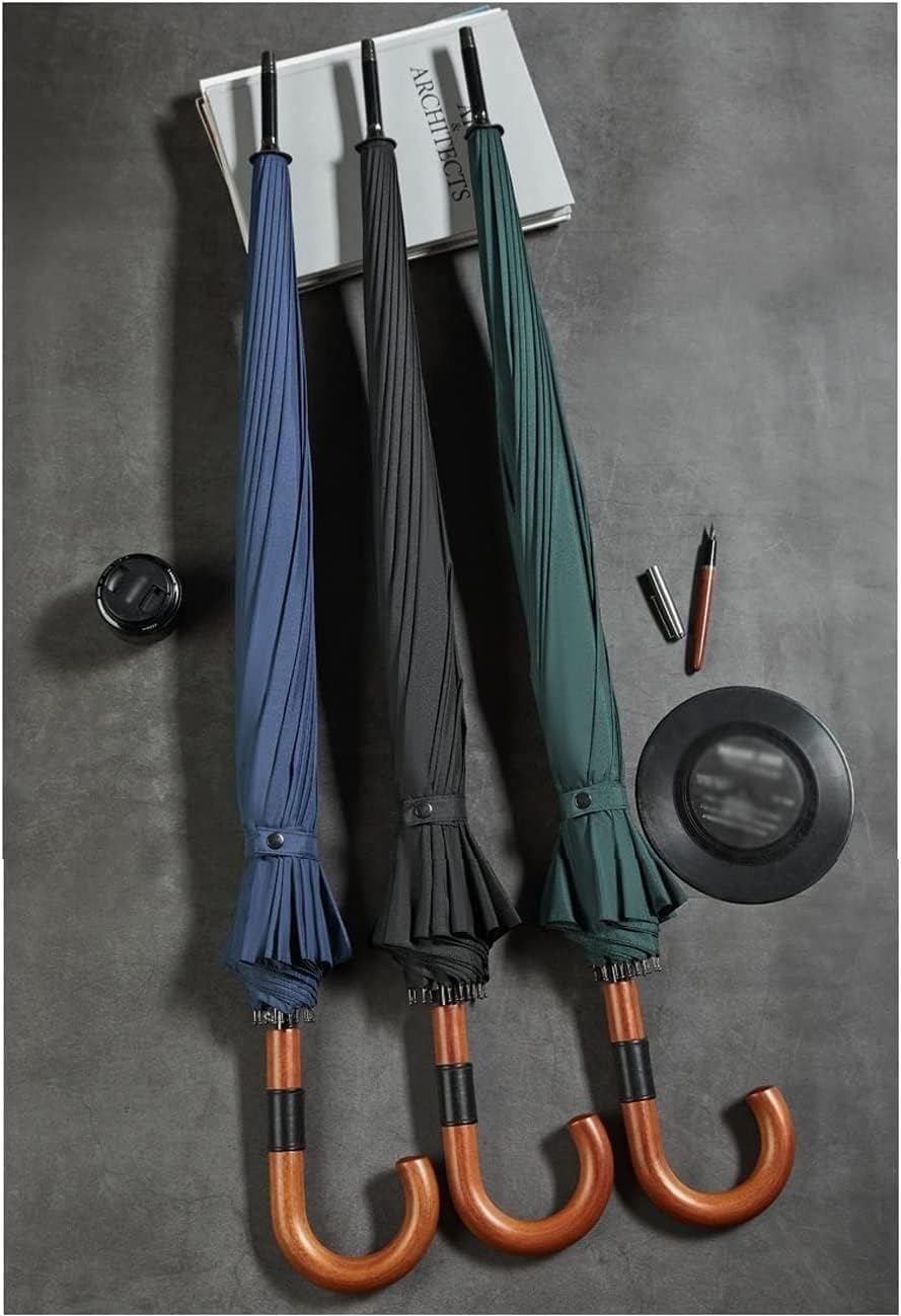 Windproof Large Umbrella for Rain 54 Inch Automatic Open for 2 Persons Wind Resistant Umbrellas for Adult Men Women Classic Wooden Handle Fast Drying Strong 16 Ribs (Gray : Blue)