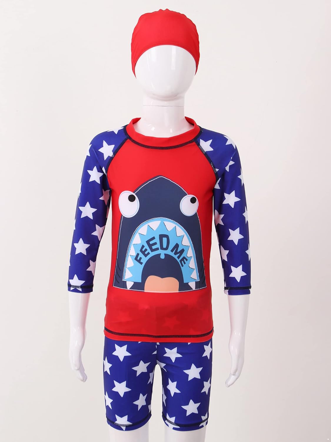 Baby Boys Kids Two Pieces Long Sleeve Shark Swimsuit Rash Guards Sunsuit with Hat UPF 50+