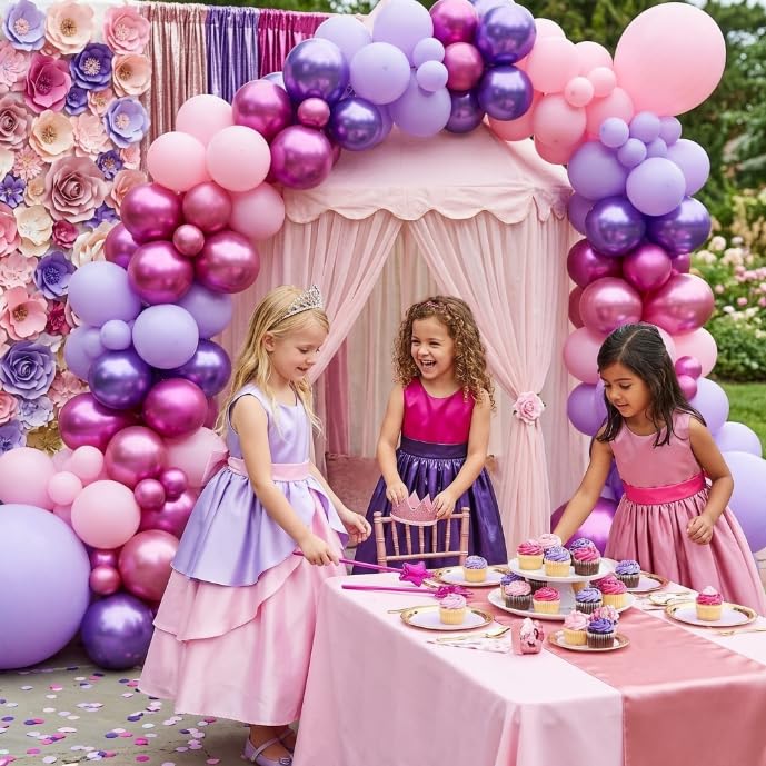 Image of Pink and Purple Balloons, 60 PCS 12 Inch Metallic Purple and Pink Latex Balloons for Girls Princess Birthday Baby Shower Wedding Party Decorations