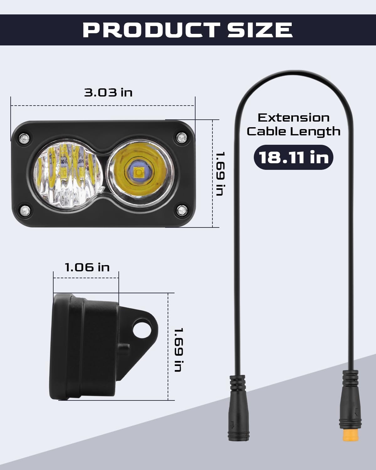 Ebike Headlight Kit Fit for Ridstar Q20 Electric Bike, 20W LED Headlight 6000-6500K Dual Beam Front Lamp 3-Pin Plug and Play Bicycle Headlamp with Mount Bracket, Yellow Lens