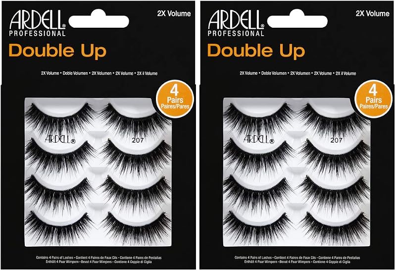 Cílios postiços Ardell Double Up 207 pretos, volume dramático, 8 pares