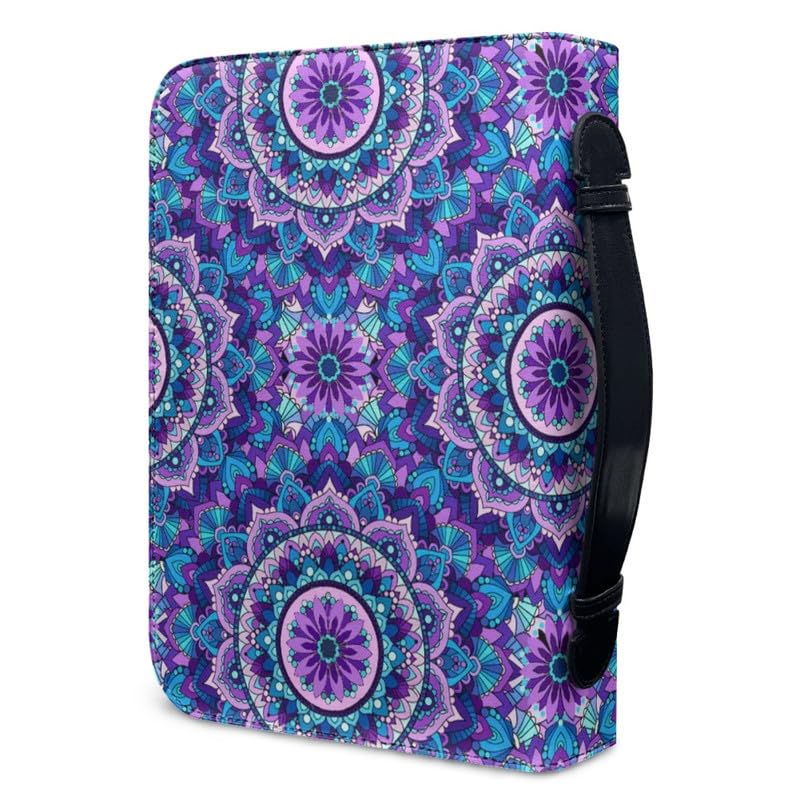 Garronmavis Blue Purple Mandala Flower Bible Cover Case for Women Mom Bohemia Flower Bible Tote Bag Floral Art Bible Accessories - M - Image 3