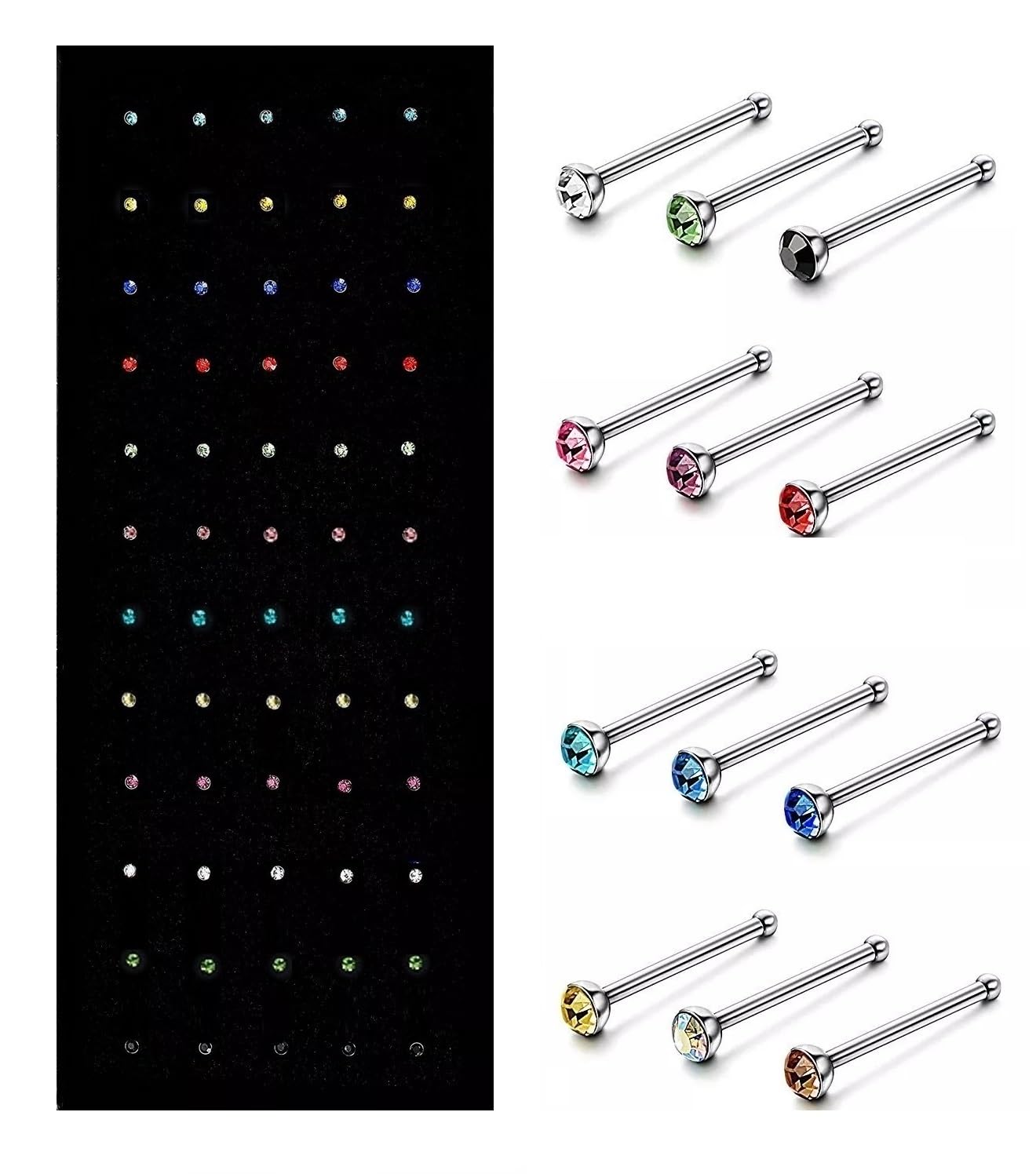FASHIONS Multicolor piercing jewelry Tiny Nose pin Round Studs Pierced Hole nose ring for Women -60 PCS