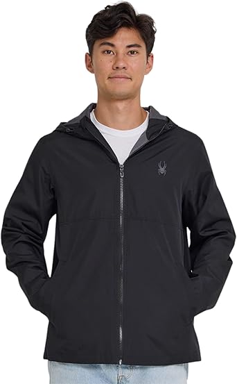 Spyder Packable Rain Jacket Men Water Resistant Windbreaker with Hood, Lightweight Rain Coat Slicker, Travel, Golf, Fishing