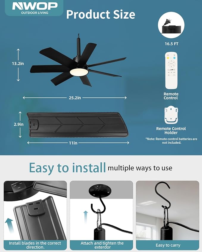 Ventilador de Techo Exterior 28'' con Luz LED y Control Remo miniatura 2