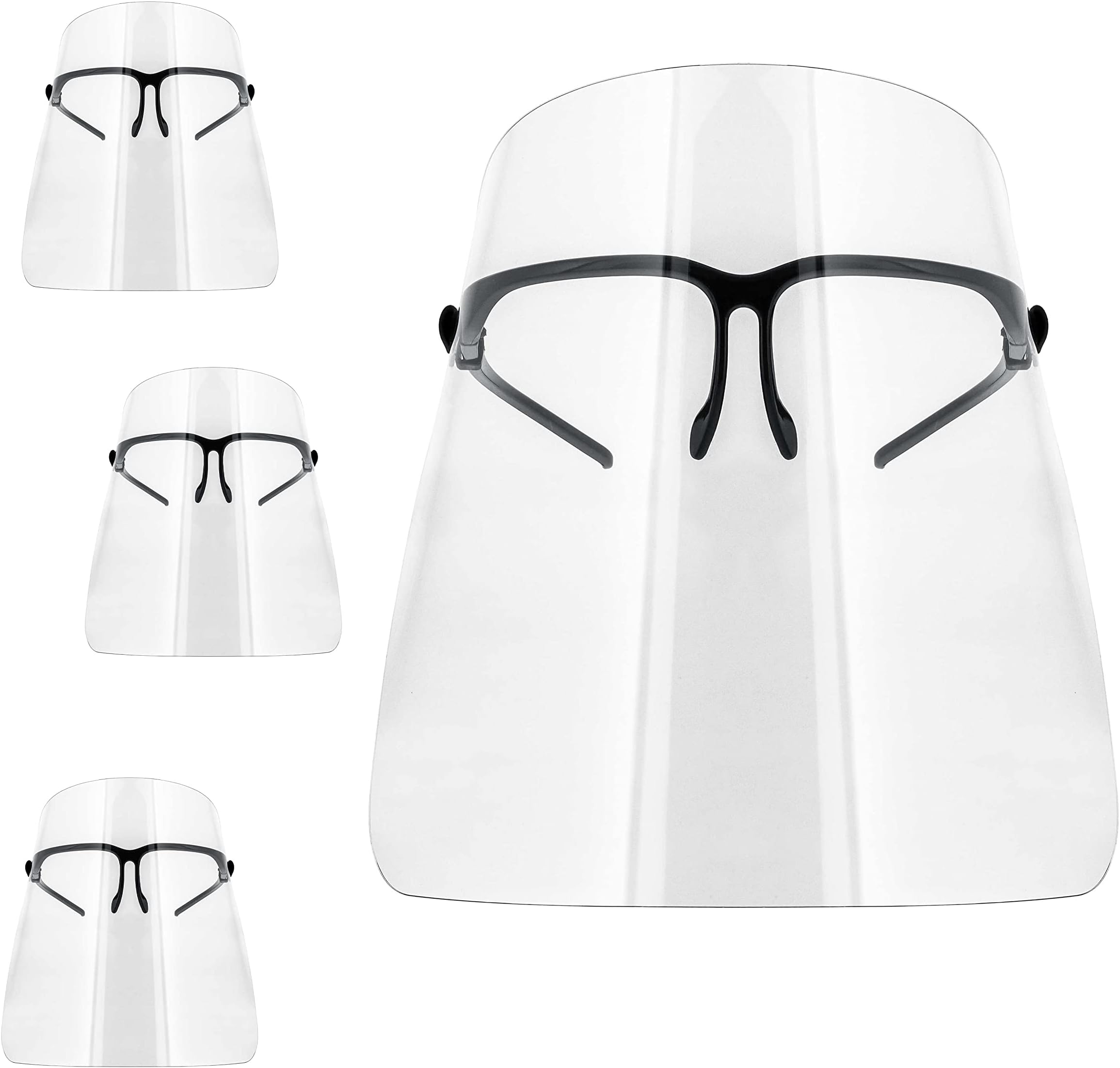 TCP Global Salon World Safety Face Shields with Black Glasses Frames (Pack of 4) - Ultra Clear Protective Full Face Shields to Protect Eyes, Nose, Mouth - Anti-Fog PET Plastic, Goggles