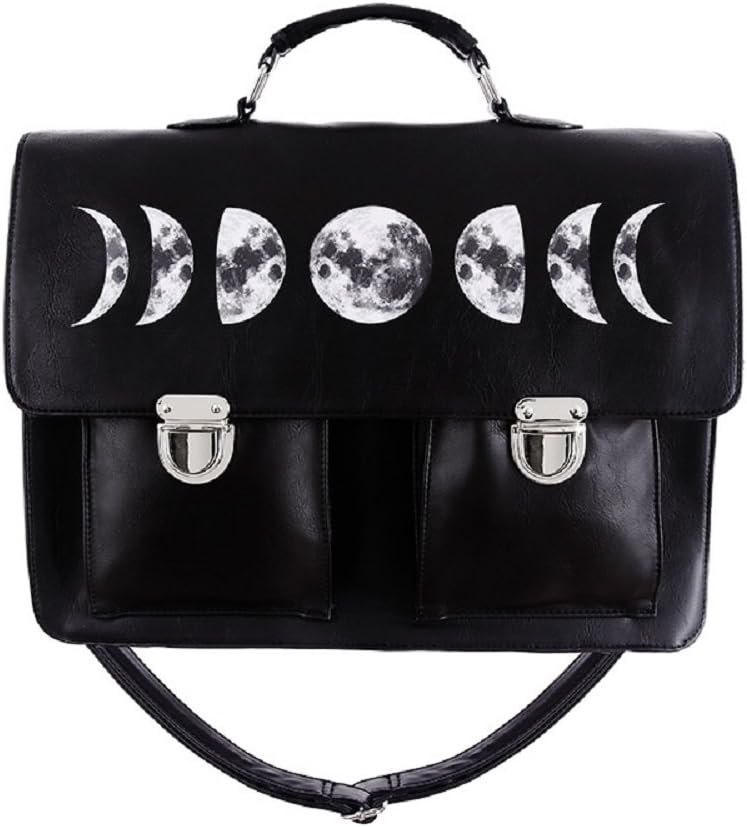 Restyle Gothic Faux Leather Moon Cycle Phases Satchel Briefcase Wicca Punk Bag