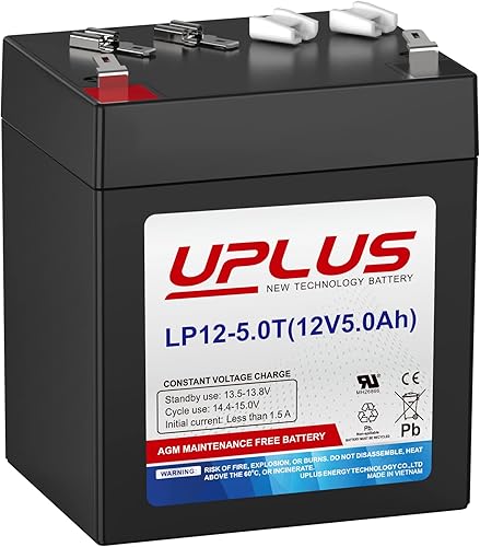 Uplus - Batería recargable de plomo ácido sellada de 12 V 5 Ah - DJW12-5.0T reemplaza la batería de alarma doméstica compatible con terminales F1 F2