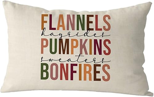 GAGEC Fundas de almohada de otoño de 12 x 20 pulgadas, de franela, calabazas, hogueras, cosecha de otoño, vacaciones, funda de almohada de lino para