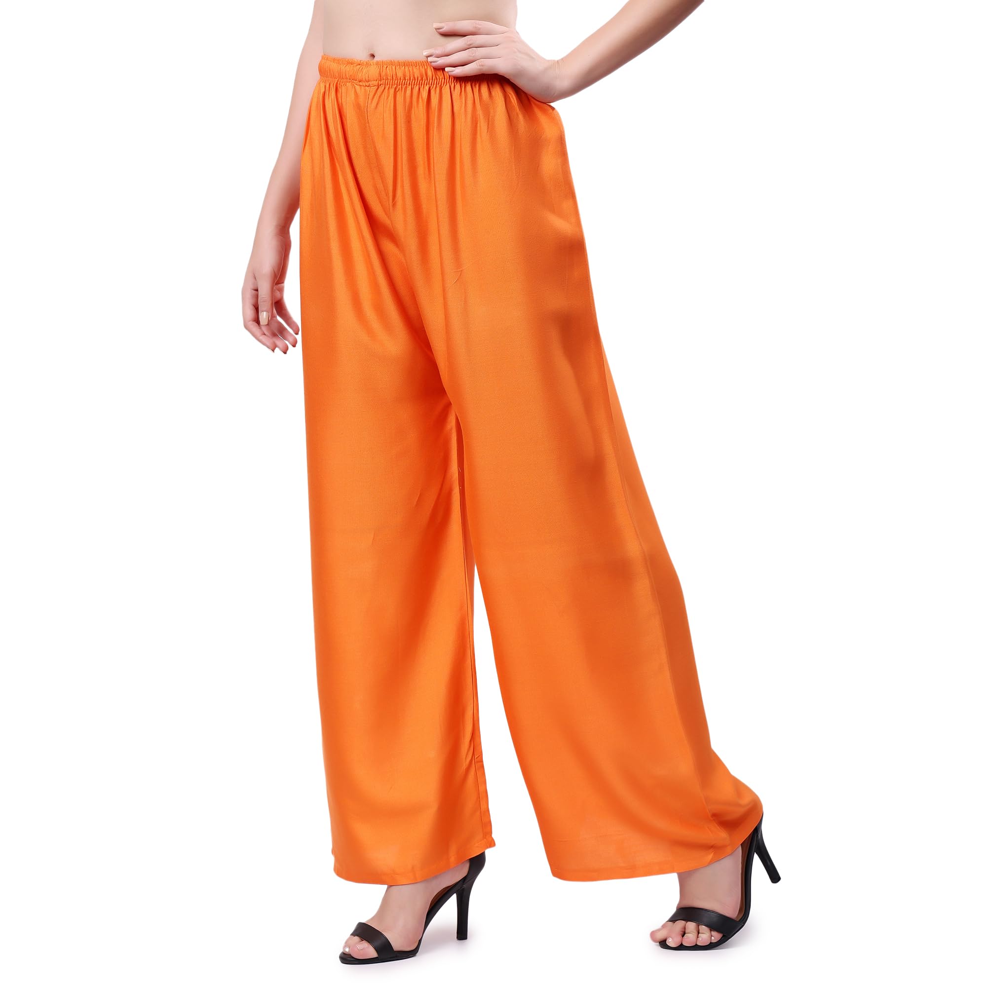 Women's Stylish Premium Regular Fit Trendy Rayon Solid Color Palazzo Pants-image-4