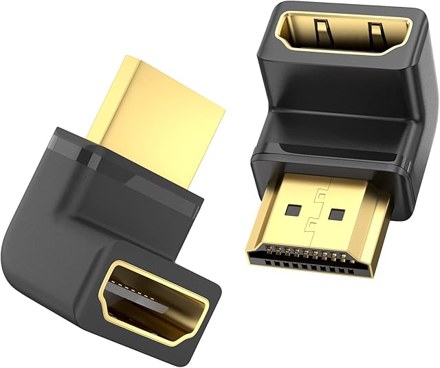 8K HDMI 2.1 Adapter 2 Pack, 90 and 270 Degree Angle Male to Female Gold Plated Extender with 8K@60Hz, 4K@120/144Hz, 2K@240Hz, HDR, Dolby, HDCP 2.3 for PC, Laptop, Projector, Monitor, TV, STB, Soundbar