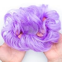 Vista 3 de Moños espaciales, piezas de cabello para mujeres y niñas, extensiones de cabello sintético ondulado y rizado, moño (morado claro)