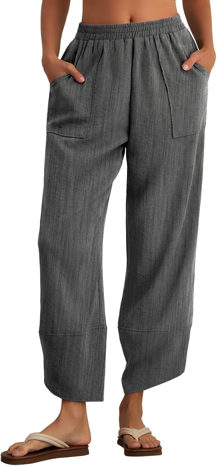 Feiersi Womens Baggy Wide Leg Pants Elastic Waisted Casual Palazzo Harem Pants Summer Beach Trousers - Image 2