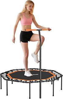 SPORTNOW Fitness Trampolin klappbar Ø128 cm Mini Trampoline mit 5-Stufig Höhenverstellbarem Haltegriff, leise Gummiseil, Trampolin für Erwachsene, Trampoline für Indoor Outdoor Jumping