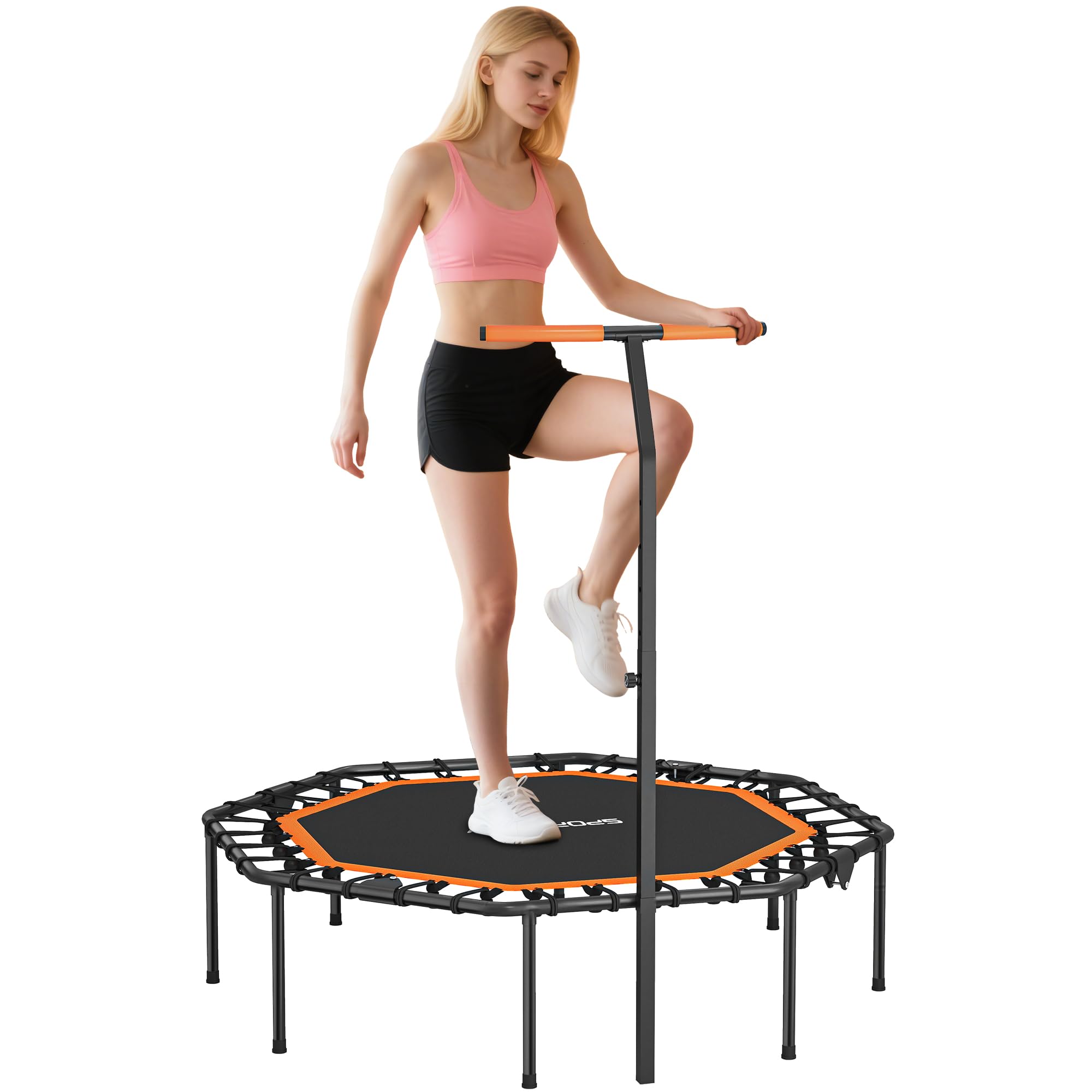 SPORTNOW Fitness Trampolin klappbar Ø128 cm Mini Trampoline mit 5-Stufig Höhenverstellbarem Haltegriff, leise Gummiseil, Trampolin für Erwachsene, Trampoline für Indoor Outdoor Jumping