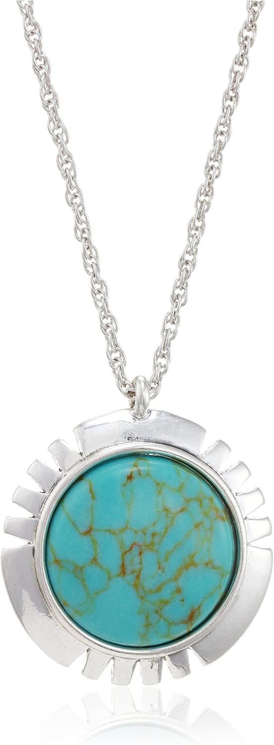 Lucky Brand Turquoise Coin Pendant Necklace, Silver,...