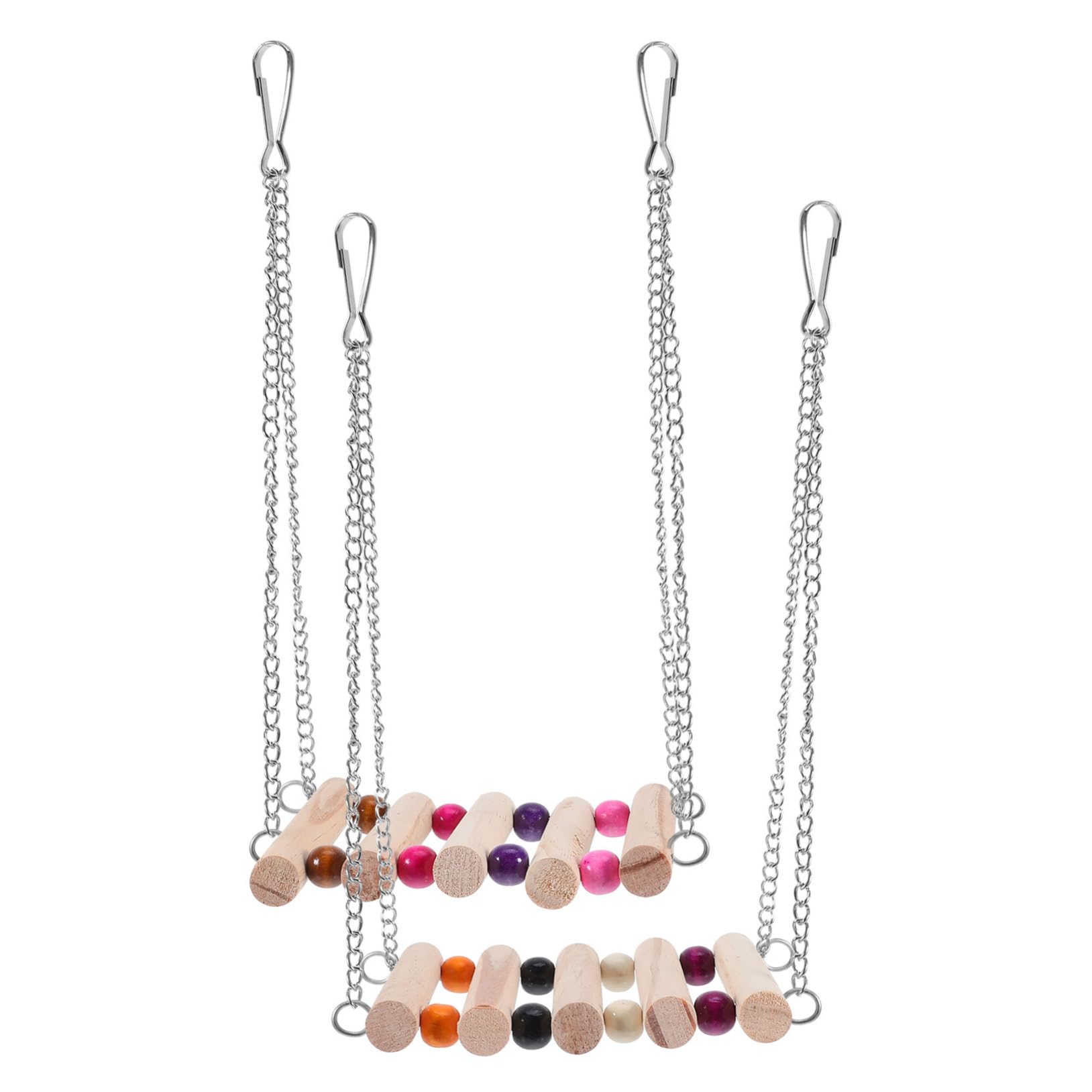 ERINGOGO 2Pcs Wooden Parrot Swing Beads and Stainless Steel Chain for Bird Cage for Budgies Conures and Other Parrots to Climb and Play