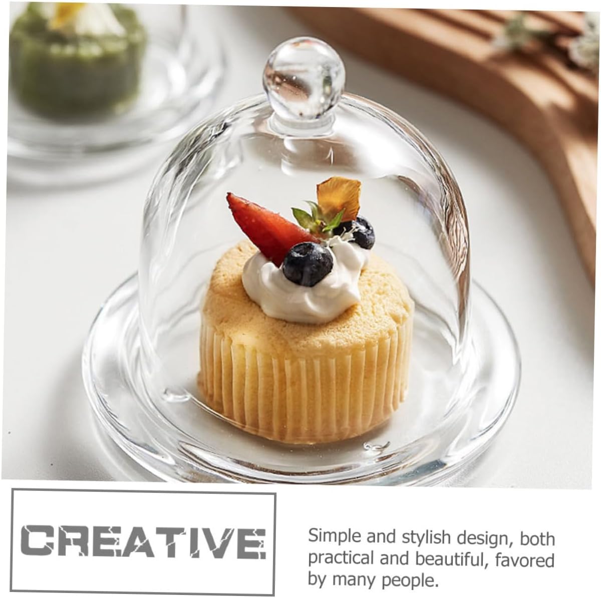 2pcs Elegant Glass Covered Cake Tray Stand Dessert Plate Airtight Butter Display Tray