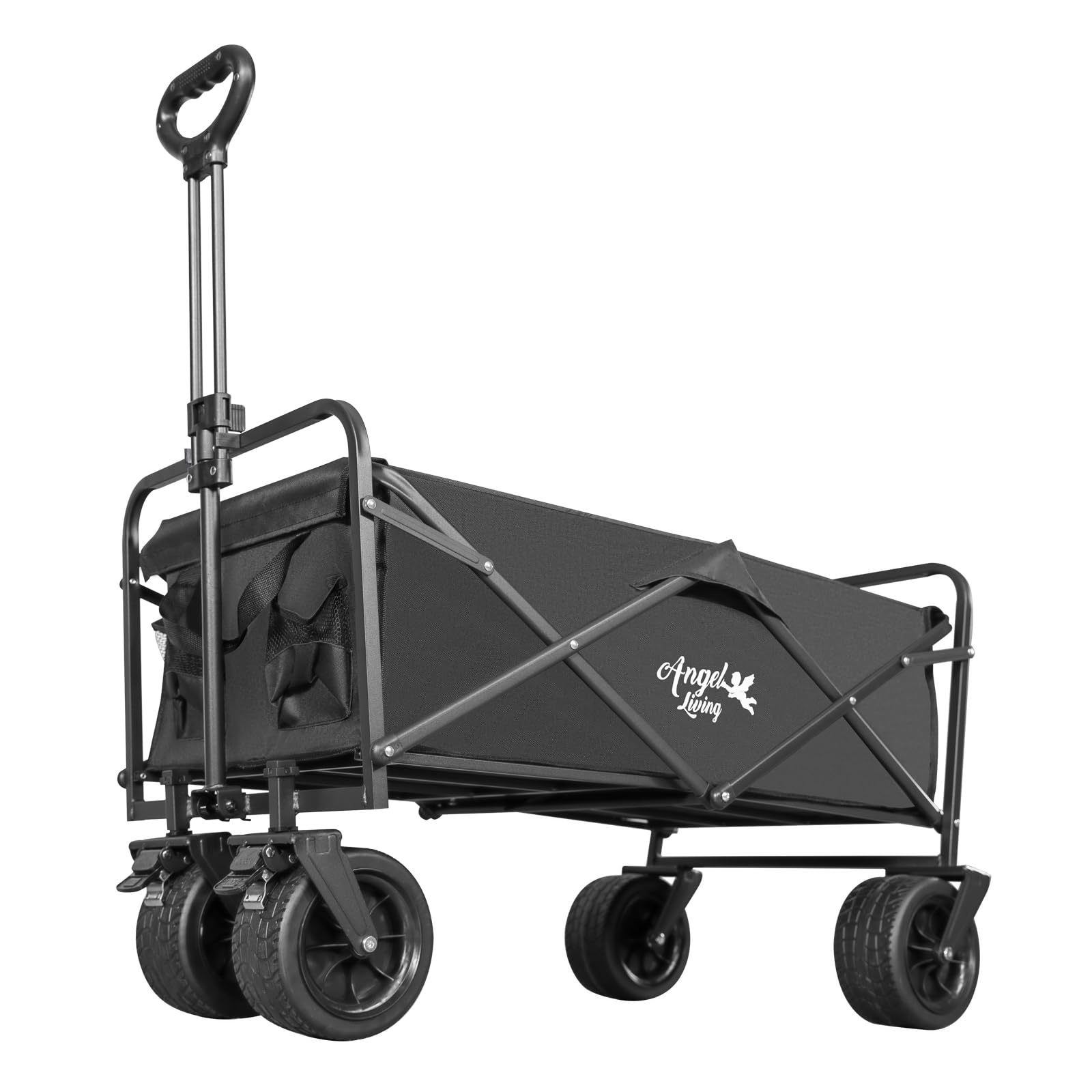 Angel Living Carro Playa Plegable con Frenos 300L 150 KG, Carrito Plegable con Ruedas Extra Grandes 7 * 4 Pulgadas para Todo Terrenos, Carro de Transporte para Jardín, Camping y Compras