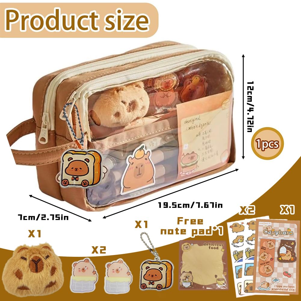 Capybara Pencil Case with Large, Capybara Stationery Set including Stickers,Memo Pad, Plush, Keychain,Cute Pencil Case - Image 2