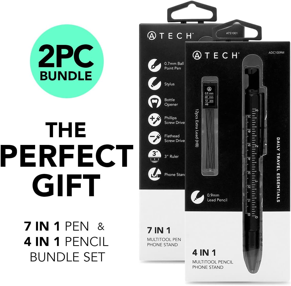 Multitool Pen 7-in-1 Phone Stand [Black] + Multitool Pencil 4-in-1 Phone Stand [Black]
