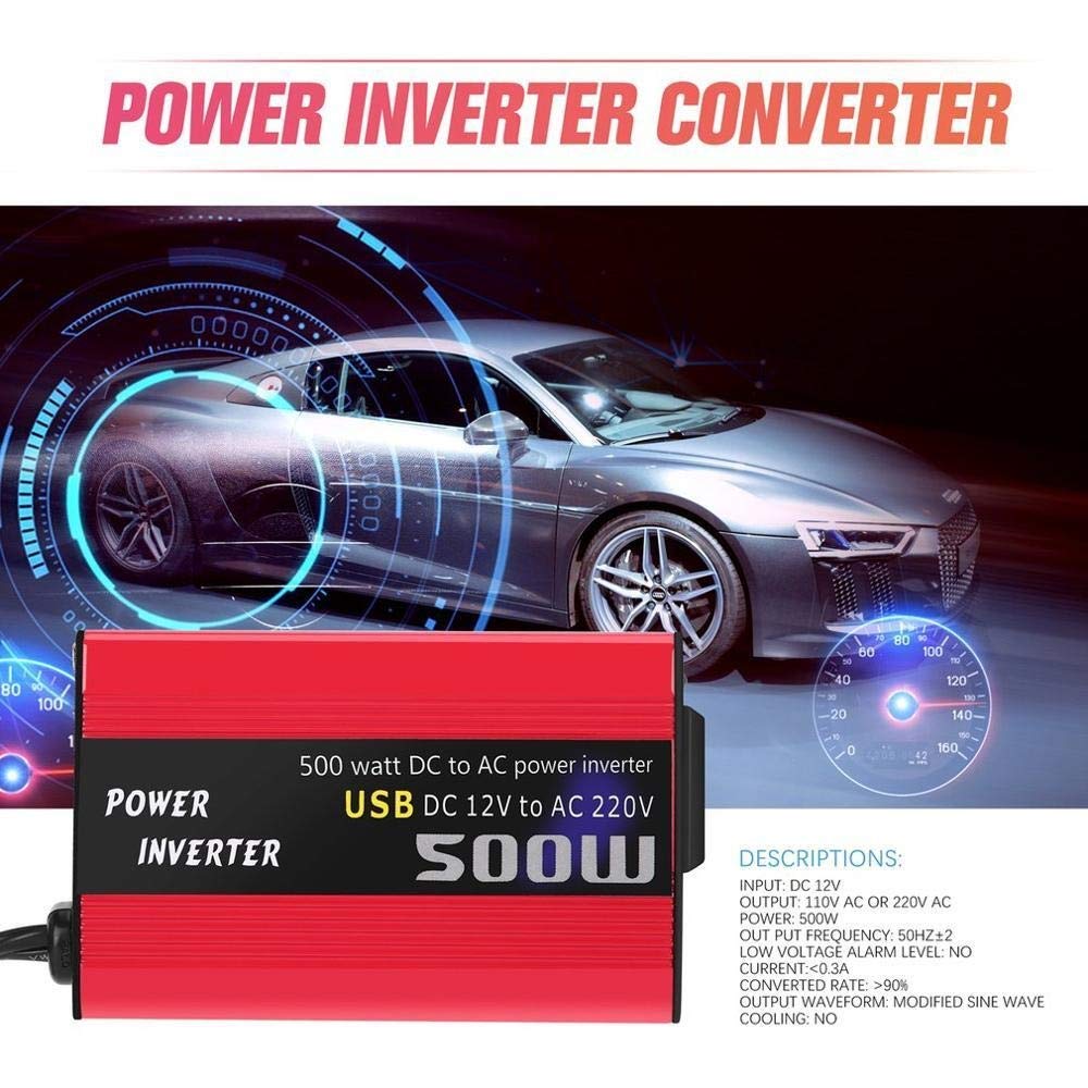Convertisseur,Convertisseur Pur Sinus 500W DC à AC convertisseur de puissance DC 12V 110V 220V AC onduleur voiture automatique Transformateur avec double USB adaptateur voiture(DC 12V To AC 110V)