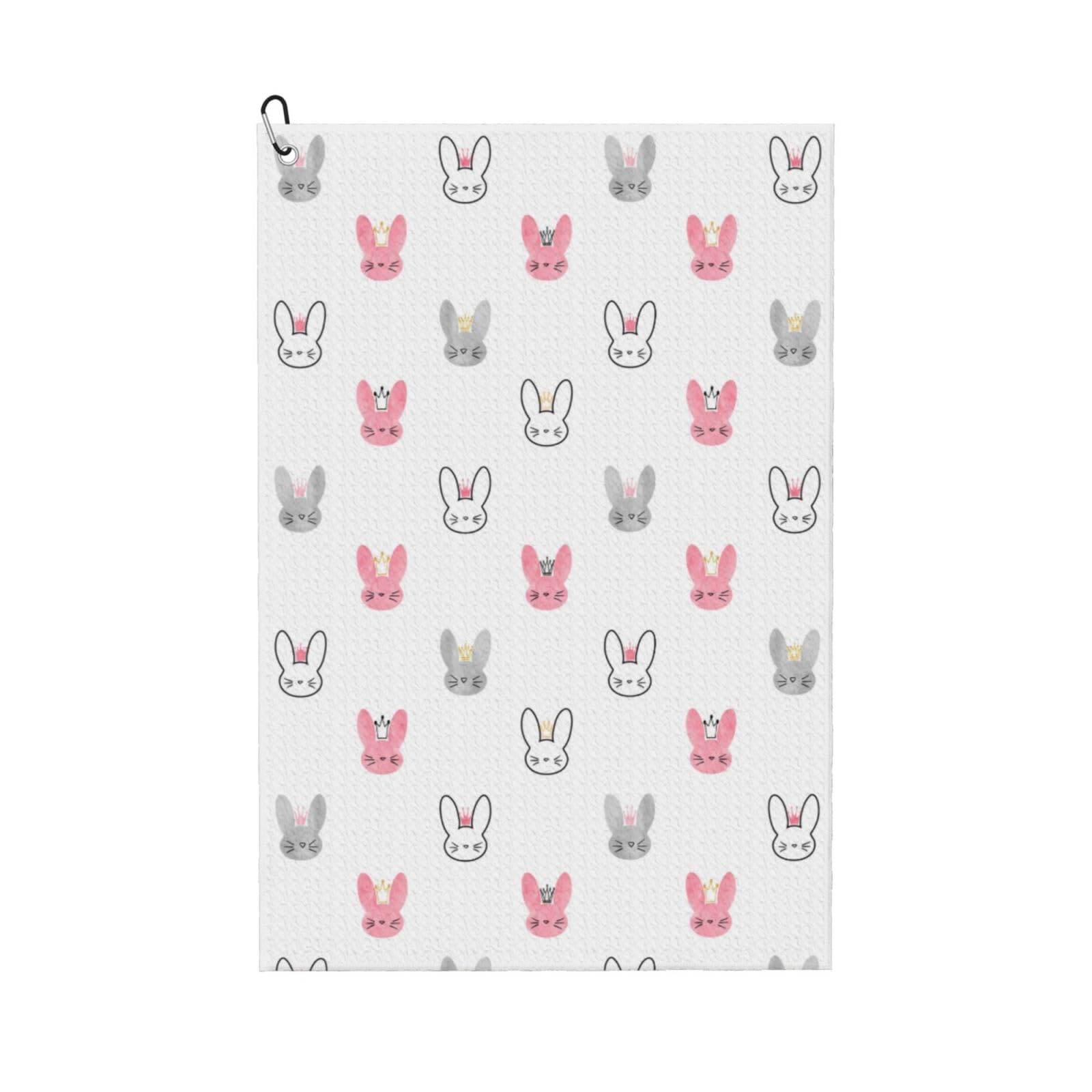 AOOEDM Girl Rabbit Print Golf Towel with Carabiner Clip Absorbent Microfiber Golf Towel for Cleaning Golf Ball Club Putter Iron for Golf Bag Trolly Belt Loop 16" X 24"