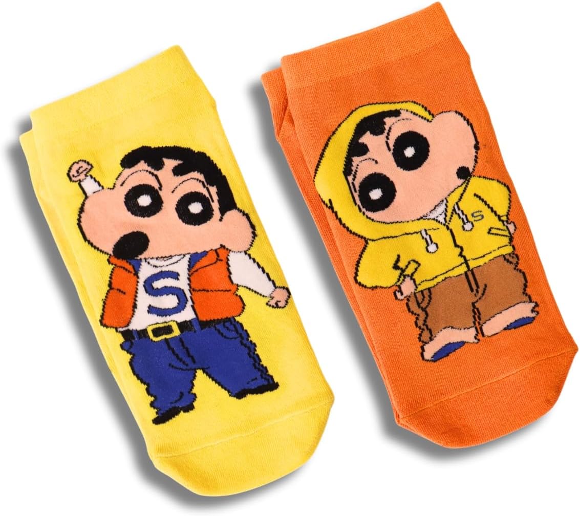 Shinchan Socks - Pure Cotton Low Cut Ankle Length Printed Funky Cartoon Socks for Men & Women | Odour Free, Beathable & Free Size