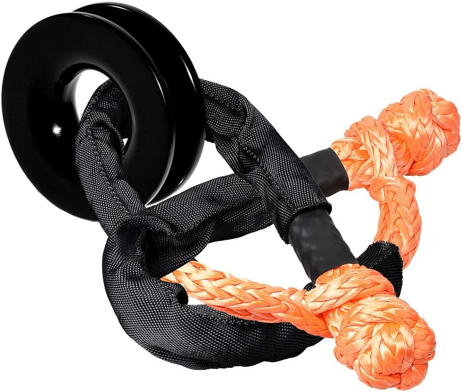 2pcs 1/2" Towing Straps Soft Shackle Orange + Black Recovery Ring Snatch Block Pulley Snatch Rings 41000lbs for Synthetic Winch Rope Winch Accessories UTV ATV SUV Truck