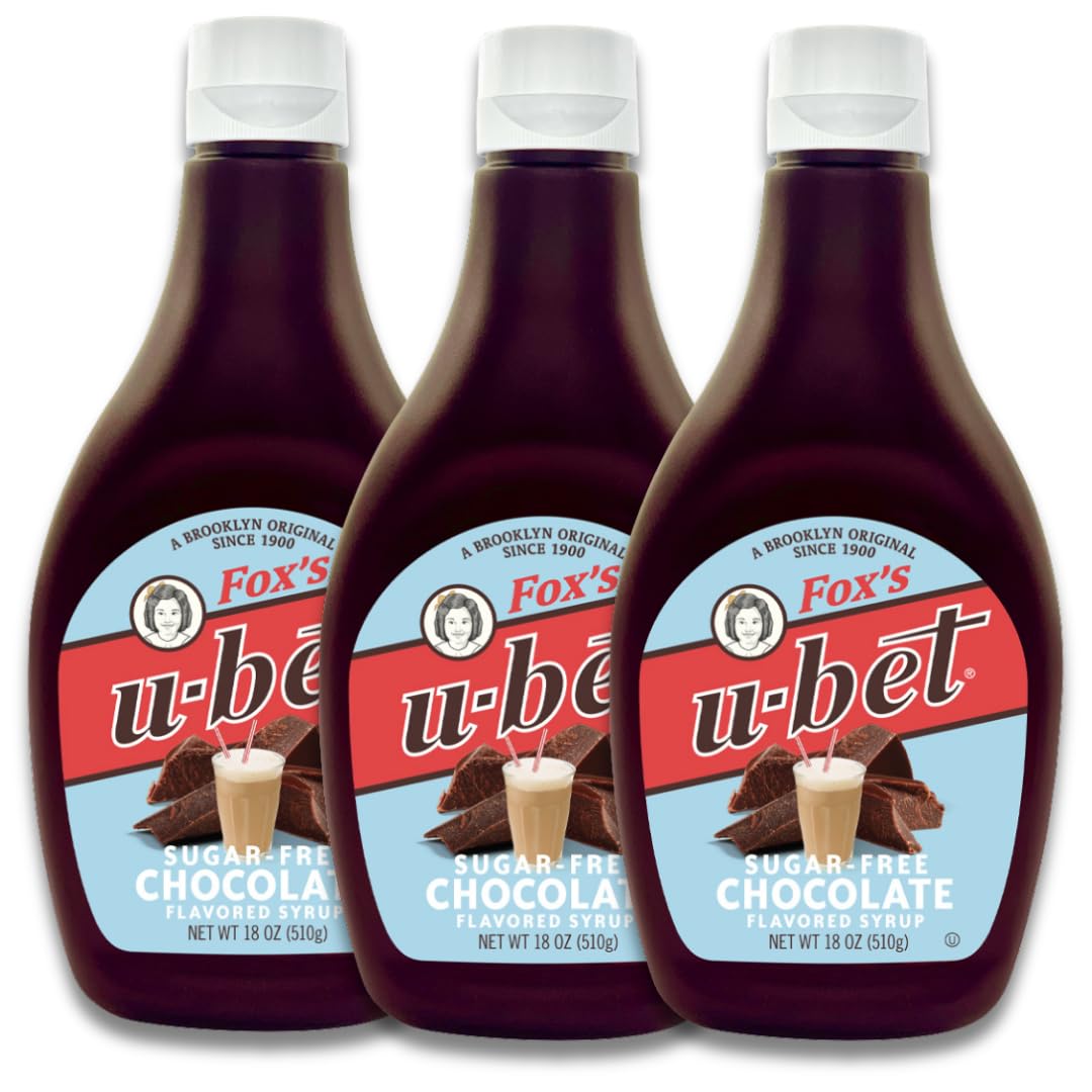 FOX'S U-BET Syrup, Bottle, Kosher Certified, Brooklyn Original, Fat Free (3-Pack, Sugar-Free Chocolate)