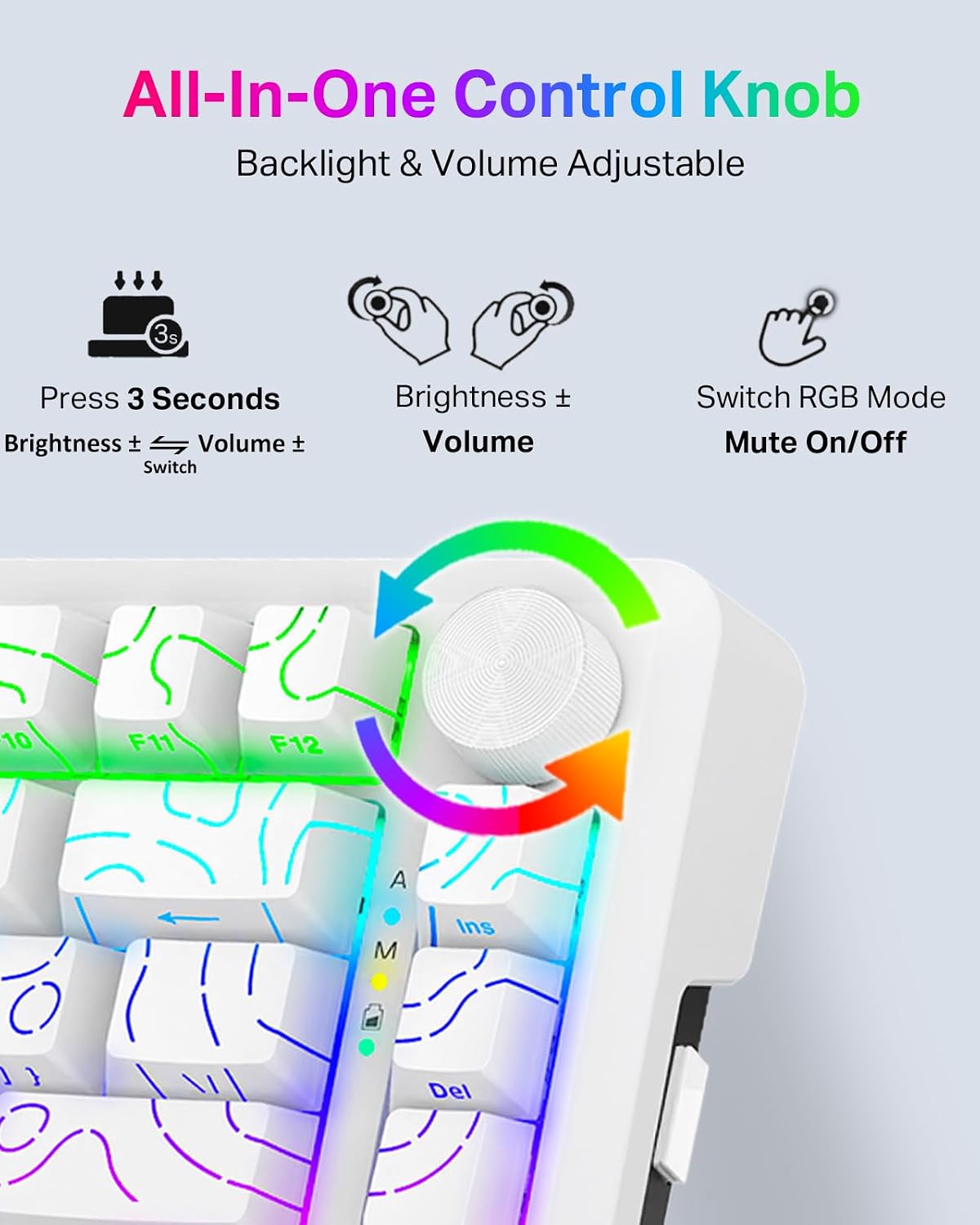 E-YOOSO Topographic RGB Mechanical Keyboard with Knob, 75% Gasket Hot Swappable Custom Gaming Keyboard, Side Printed PBT Keycaps, Tri-Mode Bluetooth/Wireless/Wired 81 Keys Compact Design
